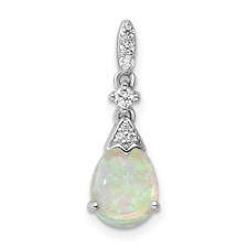 Image of Sterling Silver Rhodium-plated Polished CZ and Synthetic Opal Pendant