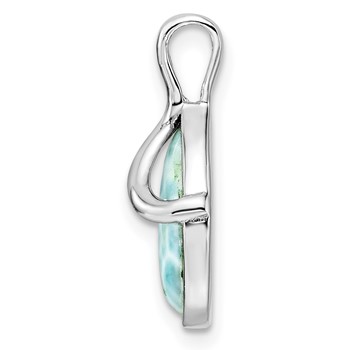 Sterling Silver Rhodium-plated Polished Pear Shape Larimar Twist Pendant — alternate view