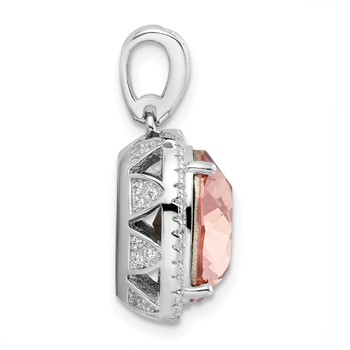 Sterling Silver Rhodium-plated CZ & Peach Crystal Pendant — alternate view
