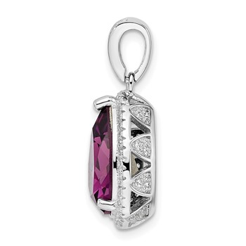 Sterling Silver Rhodium-plated CZ & Dk Purple Crystal Pendant — alternate view