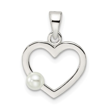 Sterling Silver Polished Imitation Pearl Heart Pendant