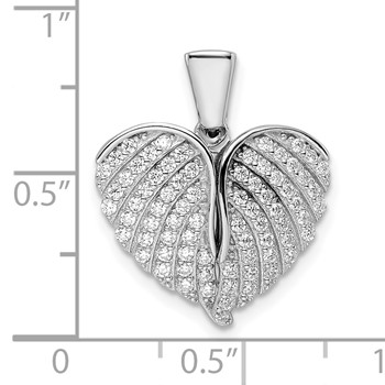 Sterling Silver Polished Rhodium-plated CZ Opening Wings and Heart Pendant — alternate view