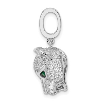 Sterling Silver Rhodium-plated Green & White CZ Panther Pendant — alternate view