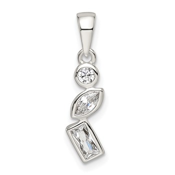 Sterling Silver Polished Geometric Shapes CZ Pendant