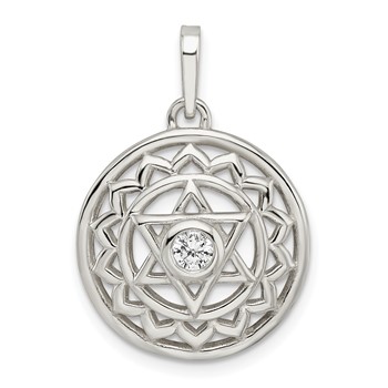 Sterling Silver CZ Heart Chakra Filigree Pendant