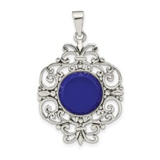 Image of Sterling Silver Oxidized Dyed Blue Agate Filigree Fancy Pendant