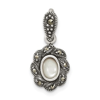 Sterling Silver Antiqued Marcasite & MOP Pendant