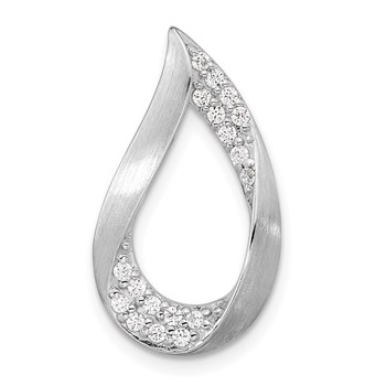 Sterling Silver Rh-plated Satin & Polished CZ Teardrop Chain Slide