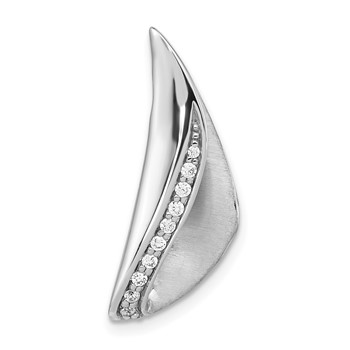 Sterling Silver Rh-plated Satin and Polished CZ Curved Chain Slide