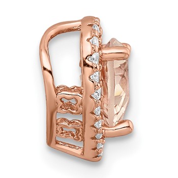 Sterling Silver Rose-tone Polished Pink & White CZ Heart Chain Slide — alternate view