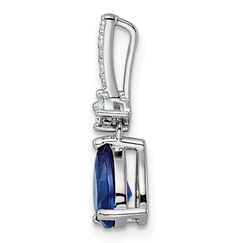 Sterling Silver Rhodium-plated CZ and Blue Glass Pendant — alternate view