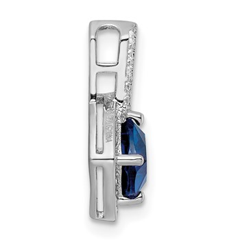 Sterling Silver Rhodium-plated CZ and Blue Glass Pendant — alternate view