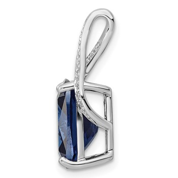 Sterling Silver Rhodium-plated Blue Shaped Stone & CZ Chain Slide — alternate view