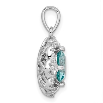 Sterling Silver Rhodium plated Aqua & White CZ Pendant — alternate view