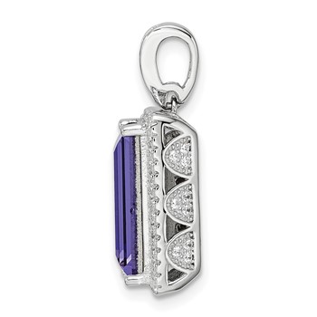 Sterling Silver Rhodium-plated CZ & Purple Crystal Pendant — alternate view