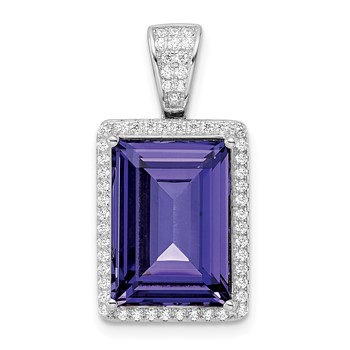 Sterling Silver Rhodium-plated CZ & Purple Crystal Pendant