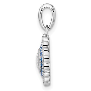 Sterling Silver Rhodium-plated Polished Blue & White CZ Pendant — alternate view