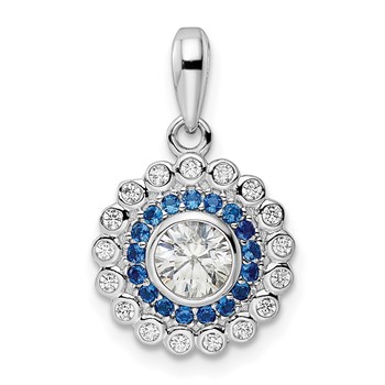 Sterling Silver Rhodium-plated Polished Blue & White CZ Pendant