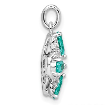 Sterling Silver Rhodium plated Teal & White CZ Pendant — alternate view