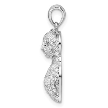 Sterling Silver Rhodium-plated Polished Green & White CZ Cat Pendant — alternate view