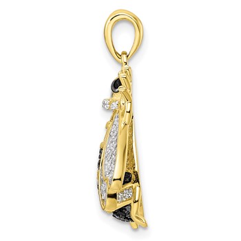 Sterling Silver Blk/White RH-plated Gold-tone CZ Bumblebee Pendant — alternate view