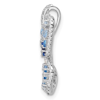 Sterling Silver Rhodium-plated Polished Blue and White CZ Butterfly Pendant — alternate view
