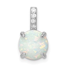 Image of Sterling Silver Rhodium-plated Round White Created Opal & CZ Pendant