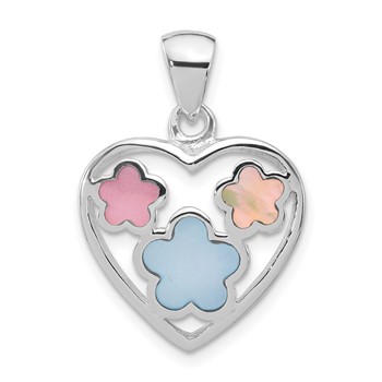 Sterling Silver Polished Multi-color Shell Heart Pendant