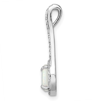 Sterling Silver Rhodium-plated Polished White Opal & CZ Halo Pendant — alternate view