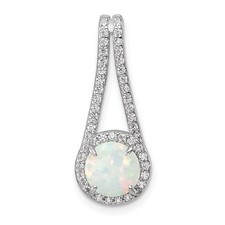 Image of Sterling Silver Rhodium-plated Polished White Opal & CZ Halo Pendant