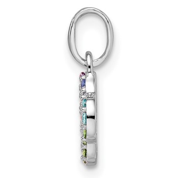 Sterling Silver Rhodium-plated Rainbow Nano Crystal Clover Pendant — alternate view