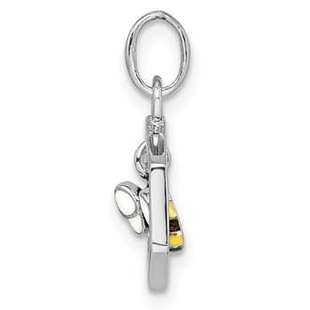 Sterling Silver RH-plated Polished Enameled Bee in Hive Children's Pendant — alternate view