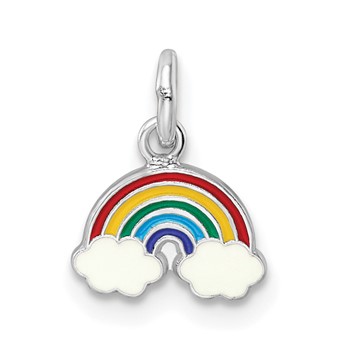 Sterling Silver RH-plated Polished and Enameled Rainbow Children's Pendant