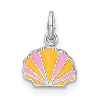 Sterling Silver Rhodium-plated Polished Pink and Orange Enameled Shell Children's Pendant