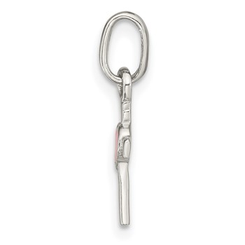 Sterling Silver Rhodium-plated Cross Pink Enamel Heart Pendant — alternate view