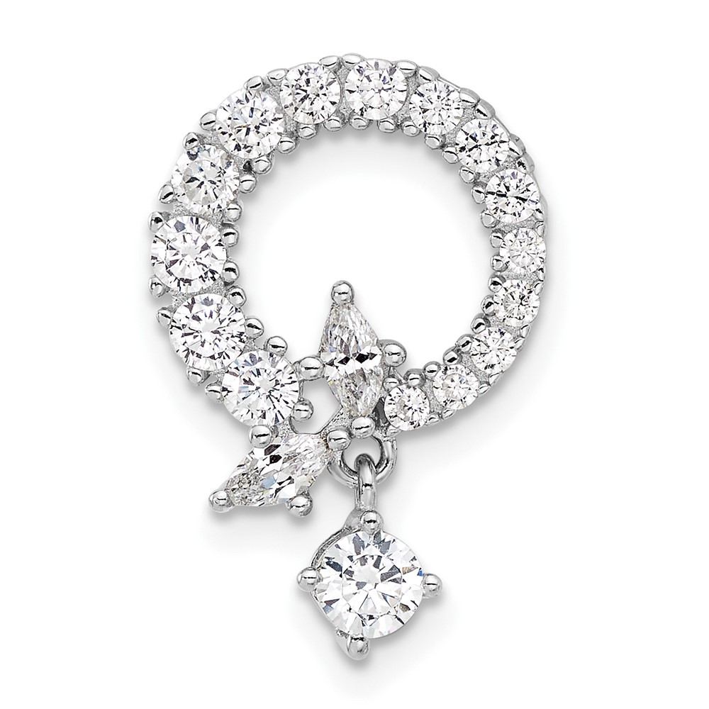 Sterling Silver Rhod-plated CZ Circle Chain Slide Pendant