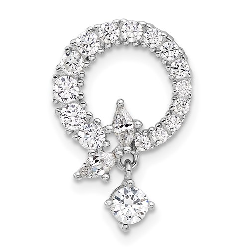 Sterling Silver Rhod-plated CZ Circle Chain Slide Pendant