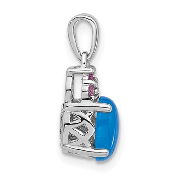 Sterling Silver Rh-plated Blue Onyx .08Cr.Pink Sapphire .005ct Dia. Pendant — alternate view