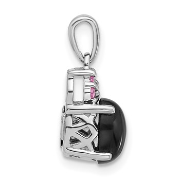 Sterling Silver Rh-plated Blk Onyx .08Cr.Pink Sapphire .005ct Dia. Pendant — alternate view