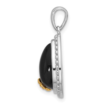 Sterling Silver w/14k accent Rhodium-plated Black Onyx Teardrop Pendant — alternate view