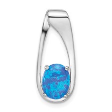 Image of Sterling Silver Rhodium-plated Blue Created Opal Slide Pendant