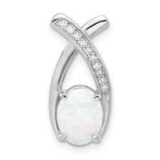 Image of Sterling Silver Rh-plated CZ and White Created Opal Chain Slide Pendant