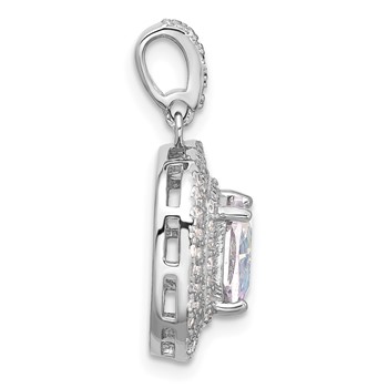 Sterling Silver Rh-plated Clear and Iridescent CZ Square Halo Pendant — alternate view