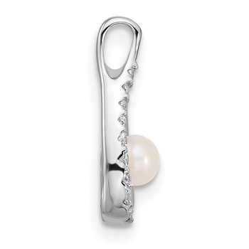 Sterling Silver Rh-plated FWC Pearl/CZ Wishbone Chain Slide Pendant — alternate view