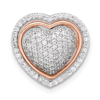 Sterling Silver Rh-plated and Rose-tone CZ 3-piece Interchangeable Heart