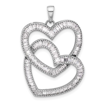 Sterling Silver Rhodium-plated Intertwined CZ Hearts Pendant