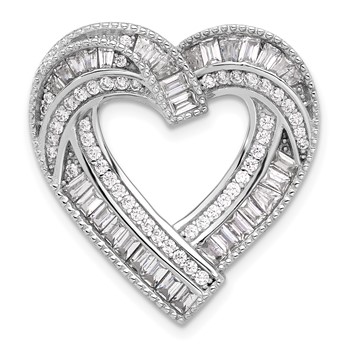 Sterling Silver Rhodium-plated CZ Heart Chain Slide Pendant