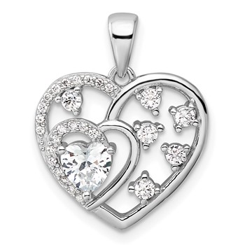 Sterling Silver Rhodium-plated CZ Heart Pendant