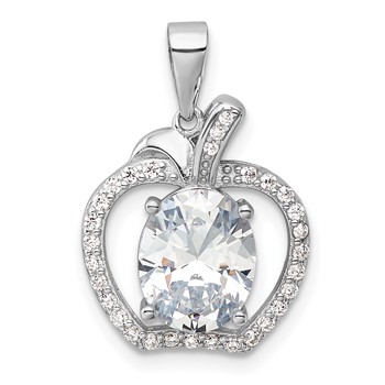Sterling Silver Rhodium-plated CZ Apple Pendant