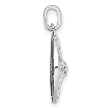 Sterling Silver Rhodium-plated Polished CZ Compass Pendant — alternate view